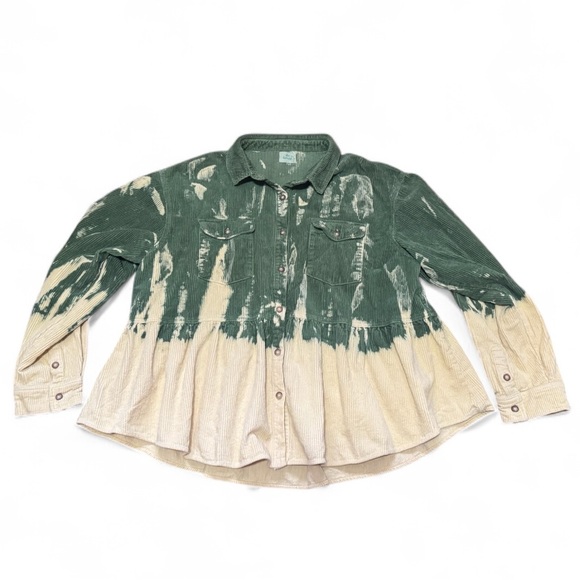 BLUE BUTTERCUP Corduroy Babydoll Shirt Wide Walrle Green+Yellow Button-Up Medium - Picture 3 of 11